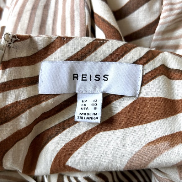 REISS Linen Rosie Animal Print Midi Dress Brown - Picture 11 of 12
